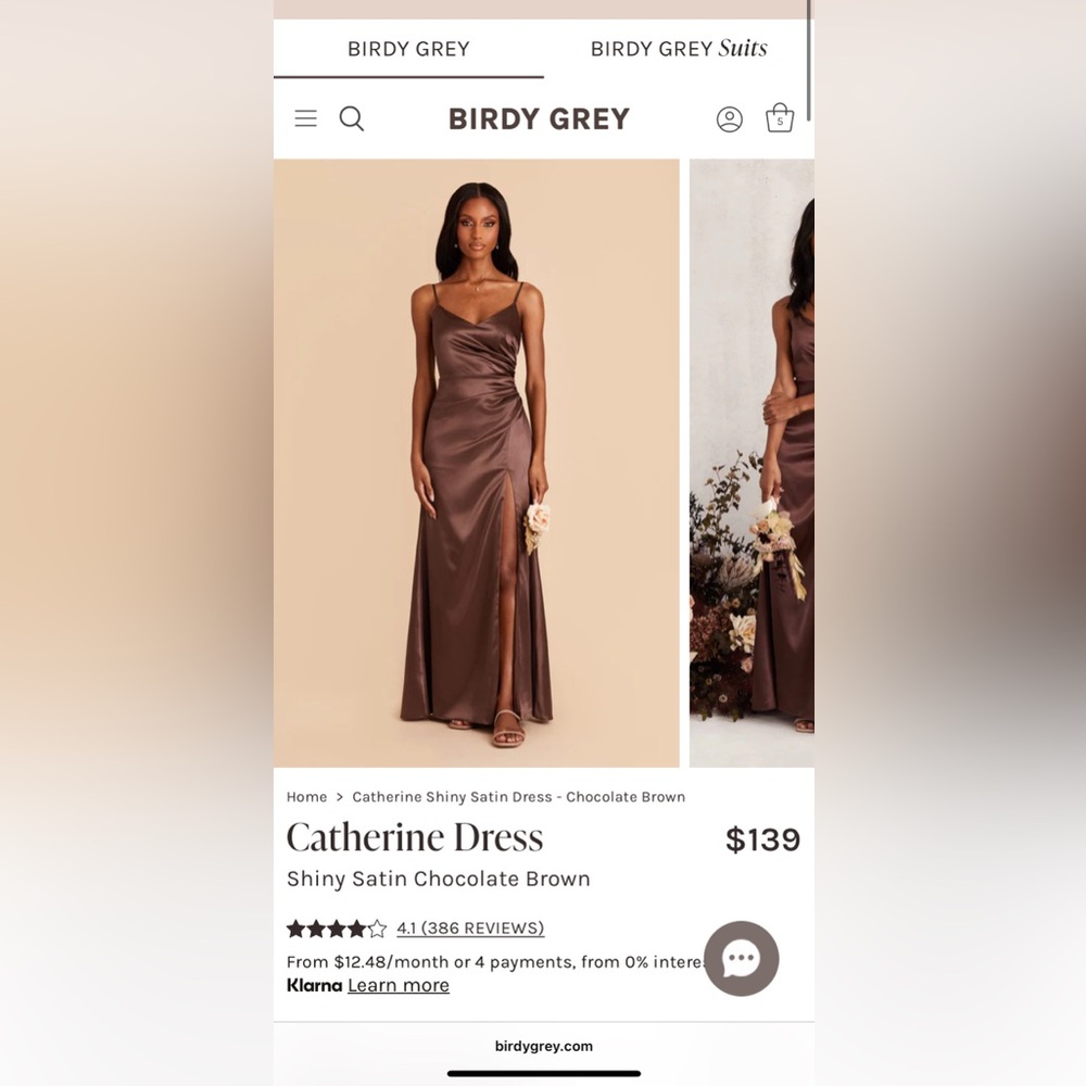 Birdy Grey Catherine Shiny Satin Bridesmaid Dress - Chocolate Brown, size small